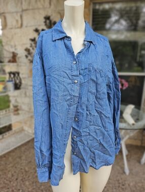 New W Tag Jane & Delancey Lyocel Soft Cotton Denim Blouse Shirt Medium